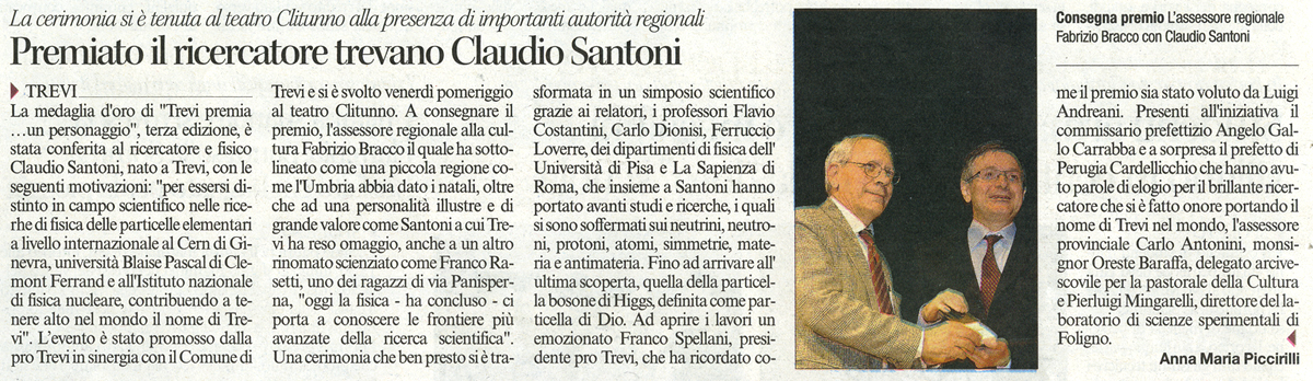 Trevi Premia Claudio Santoni - Corriere dell'Umbria