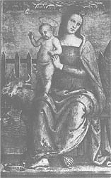 Trevi, Chiesa delle lacrime, Madonna con Bambino, part. del Perugino (da Valenti)